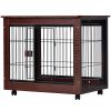 31' Length Furniture Style Pet Dog Crate Cage End Table with Wooden Structure and Iron Wire and Lockable Caters;  Medium Dog House Indoor Use.