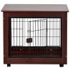 31' Length Furniture Style Pet Dog Crate Cage End Table with Wooden Structure and Iron Wire and Lockable Caters;  Medium Dog House Indoor Use.