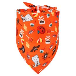 Pet Halloween Triangular Binder Dog Cat Skull Decoration Bib (Option: Orange White Ghost-S)