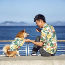 Pet Clothes Beach Casual Shirt Man Dog Parent-child Outfit (Option: Yellow-Dog Outfit XS)