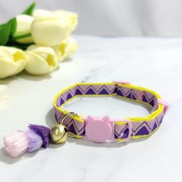 Anti-suffocation Safety Buckle Cat Collar Tassel Bell Adjustable Anchor Chain Rope (Option: 11 Pink Purple Triangle-22cmor30cm)