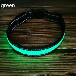 LED Luminous Dog Collar Highlight Reflective Leather Reflective Stripe Ribbon (Option: Green-M)