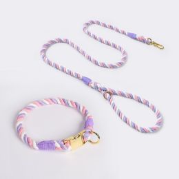 Weaving Gradient Colored Cotton Rope Pet Collar (Option: Purple white-XL)