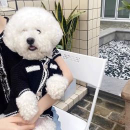 Dog Striped Knitted Sweater Cardigan Clothing (Option: Black-XS)