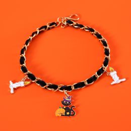 Pet Halloween Collar Velvet Dripping Bat Accessories (Option: Pumpkin Cat-S)