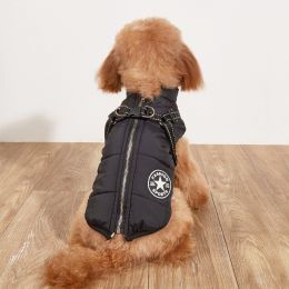 Pet Warm Dog Cotton-padded Clothes Fleece-lined Thickened Reflective Gallus (Option: Black-2XL)