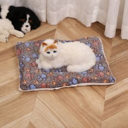 Pet Mat Warm Blanket Cartoon Double-sided Kennel (Option: Coffee Dog Paw-Mat 40x50cm)