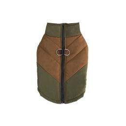 Cross-border Hot Sale Pet Clothing Thickened Warm Dog Cotton Vest Autumn And Winter Pet Dog Clothes In Stock Wholesale (Option: Army Green Coffee-S)