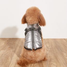 Pet Warm Dog Cotton-padded Clothes Fleece-lined Thickened Reflective Gallus (Option: Silver-2XL)