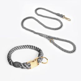 Weaving Gradient Colored Cotton Rope Pet Collar (Option: Dark Grey-L)