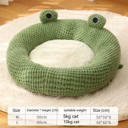 Plush Pet Bed Little Frog Warm (Option: Green Frog Round Nest-M)