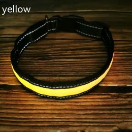 LED Luminous Dog Collar Highlight Reflective Leather Reflective Stripe Ribbon (Option: Yellow-M)