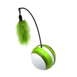 Rolling Pet Toys Interactive 360 Degree Automatic Self Rotating LED Light Sound Cat Chaser Ball Exercise with Detachable Feather (Color: green)