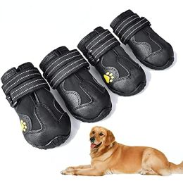 Dog Boots; Waterproof Dog Shoes; Dog Booties with Reflective Rugged Anti-Slip Sole and Skid-Proof; Outdoor Dog Shoes for Medium Dogs 4Pcs (Color: Black)