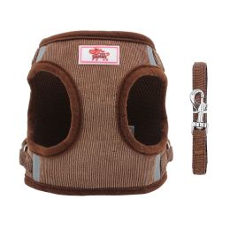 dog Harnesses and dog leash set; New dog leash corduroy breathable dog chest strap reflective pet chest strap walking dog rope set (colour: Coffee)