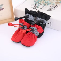 4pcs Dog Shoes; Large Pet Waterproof Chihuahua Anti-slip Boots Puppy Cat Socks Botas S/M/L/XL (Color: Beige)