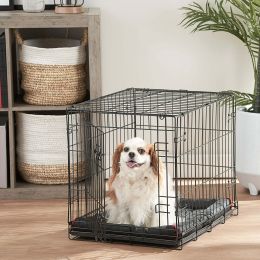 Double-Door Folding Metal Wire Dog Crate with Divider; Large; 36" (Count: 1-door)