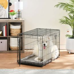 Double-Door Folding Metal Wire Dog Crate with Divider; Large; 36" (Count: 2-door)