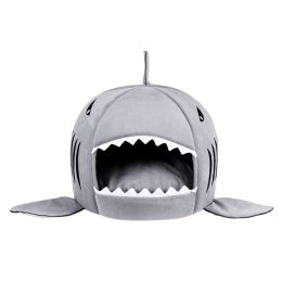 Shark Shape House Beds Tent Mat Small Dog Cat Puppy Beds Soft Dog House For Large Dogs Beds (Color: Grey)