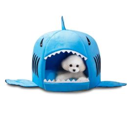 Shark Shape House Beds Tent Mat Small Dog Cat Puppy Beds Soft Dog House For Large Dogs Beds (Color: Blue)