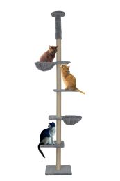 Roypet Upgraded Stable Adjustable 87"-116"Tall Cat Climbing Tree with Perches with Fixing Tool (Color: Grey)