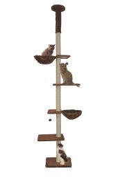 Roypet Upgraded Stable Adjustable 87"-116"Tall Cat Climbing Tree with Perches with Fixing Tool (Color: coffe)