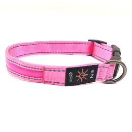 LED Luminous Dog Collar Highlight Reflective Leather Reflective Stripe Ribbon (Option: Colorful Pink-M)