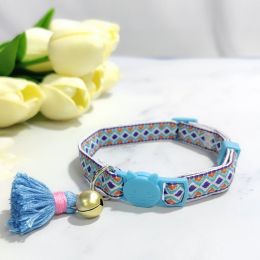 Anti-suffocation Safety Buckle Cat Collar Tassel Bell Adjustable Anchor Chain Rope (Option: 21 Diamond Blue-22cmor30cm)