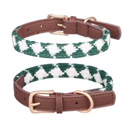 Soft Woven Prismatic Plaid Dog Collar (Option: Green-XS)