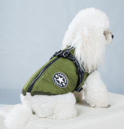 Pet Warm Dog Cotton-padded Clothes Fleece-lined Thickened Reflective Gallus (Option: Green-XL)