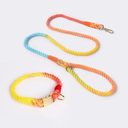 Weaving Gradient Colored Cotton Rope Pet Collar (Option: Rainbow-L)