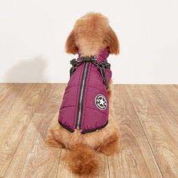 Pet Warm Dog Cotton-padded Clothes Fleece-lined Thickened Reflective Gallus (Option: Purple-4XL)