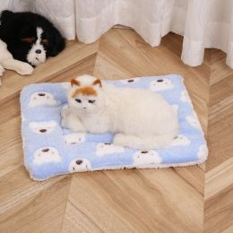 Pet Mat Warm Blanket Cartoon Double-sided Kennel (Option: Blue Bear-Mat 80x100cm)