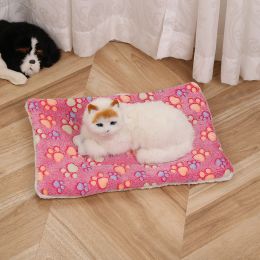 Pet Mat Warm Blanket Cartoon Double-sided Kennel (Option: Rose Red Dog Paw-Mat 80x100cm)