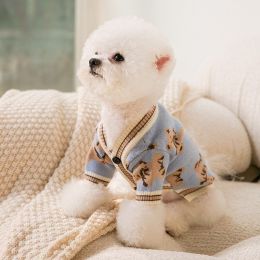 Dog Striped Knitted Sweater Cardigan Clothing (Option: Blue Full Printed Bear-L)