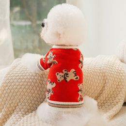 Dog Striped Knitted Sweater Cardigan Clothing (Option: Red Full Printed Bear-XL)