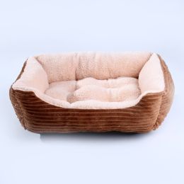 Four Seasons Universal Pet Bed Candy Color Square Kennel Teddy Pomeranian Mat Cat Nest Pet Bed (Option: Brown-M)