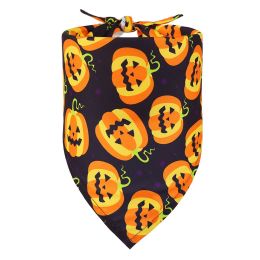 Pet Halloween Triangular Binder Dog Cat Skull Decoration Bib (Option: Purple Bottom Big Pumpkin-M)