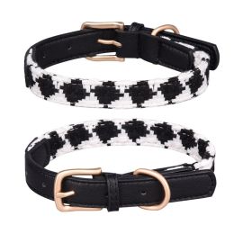 Soft Woven Prismatic Plaid Dog Collar (Option: Black-L)