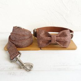 Pet Bow Dog Collar Leash Set Thick Double-layer Tear-resistant Dog Collar (Option: Brown Suit-XL)