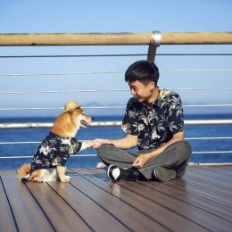 Pet Clothes Beach Casual Shirt Man Dog Parent-child Outfit (Option: Royal Blue-Human Outfit 2XL)